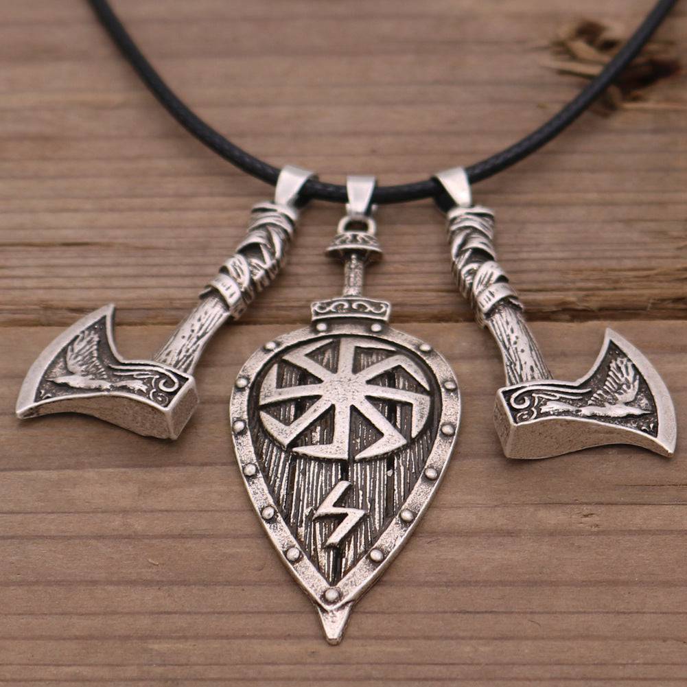 Viking Double Axe and Leaf Necklace Rune Pendant - Tartarian Treasures & Trinkets