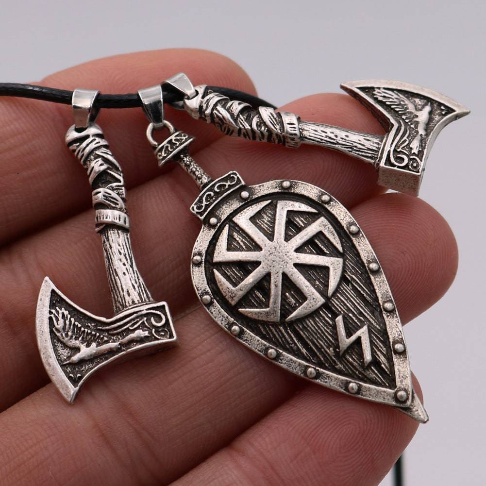 Viking Double Axe and Leaf Necklace Rune Pendant - Tartarian Treasures & Trinkets