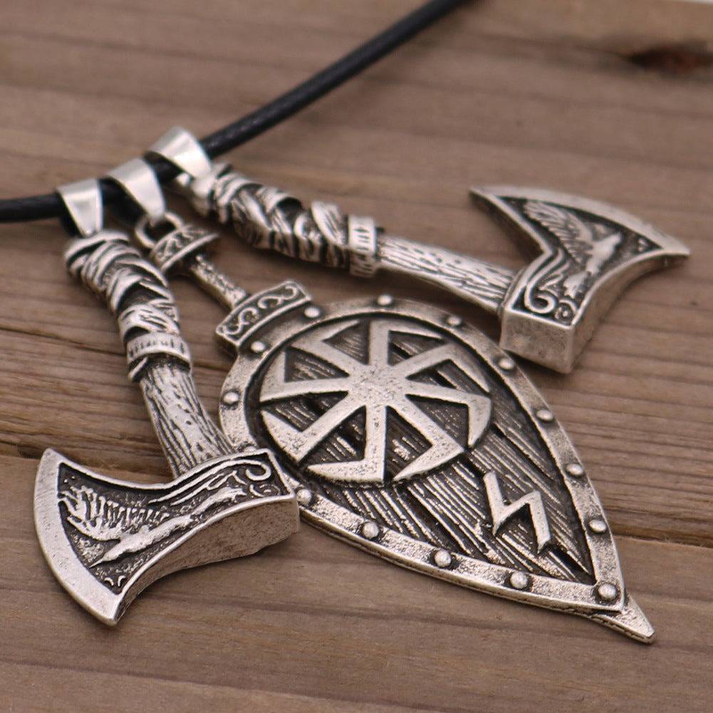 Viking Double Axe and Leaf Necklace Rune Pendant - Tartarian Treasures & Trinkets