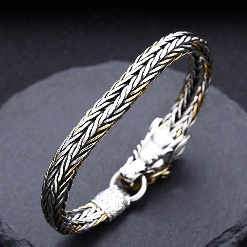 925 Sterling Silver Dragon-Mens Thick  Solid Handmade Faucet Woven Bracelet Unique gift for him - Tartarian Treasures & Trinkets