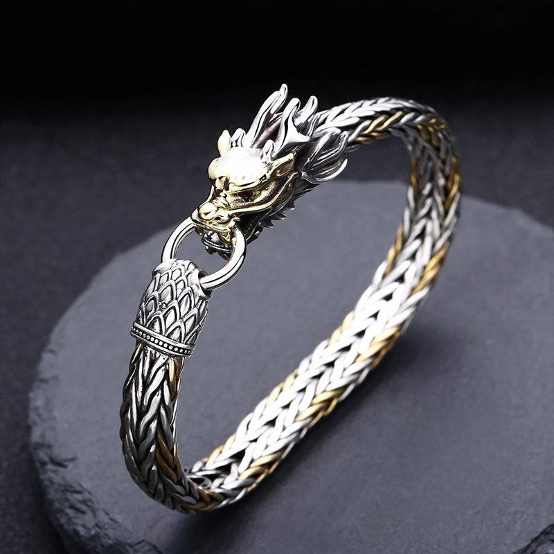 925 Sterling Silver Dragon-Mens Thick  Solid Handmade Faucet Woven Bracelet Unique gift for him - Tartarian Treasures & Trinkets