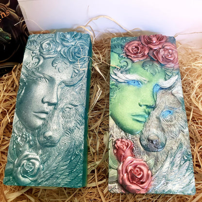 Blueberry Cocoa Butter  Soap- Wildcrafted botanical, Holistic detergent and chemical free - Handpainted (mica powder , handmade designer soaps-Greenman w Wolf -  Wildcrafted Giftbaskets- BeTTerSkin Holistics  silver.or full color 