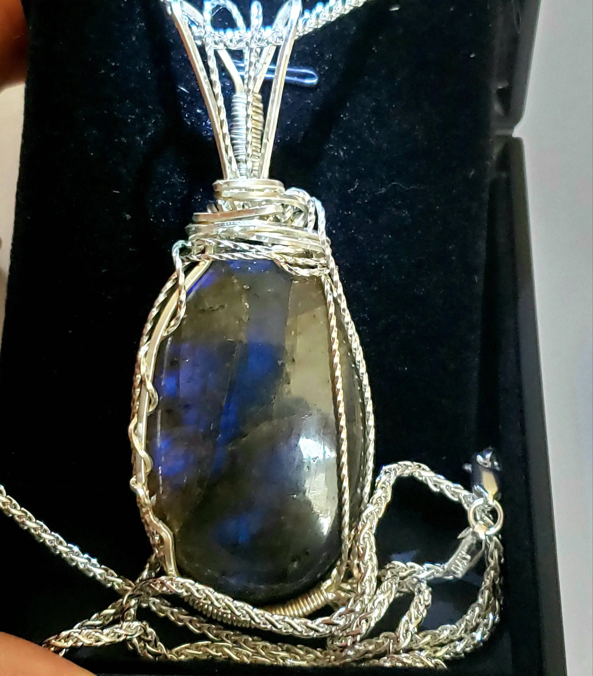 Front side-Rare, Purple Labradorite Pendant, artisan 125ct,large  925 silver chain,Handmade,VERES Celtic Designs 