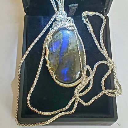 Rare, Purple Labradorite Pendant, artisan 125ct,large  925 silver chain,Handmade,VERES Celtic Designs 