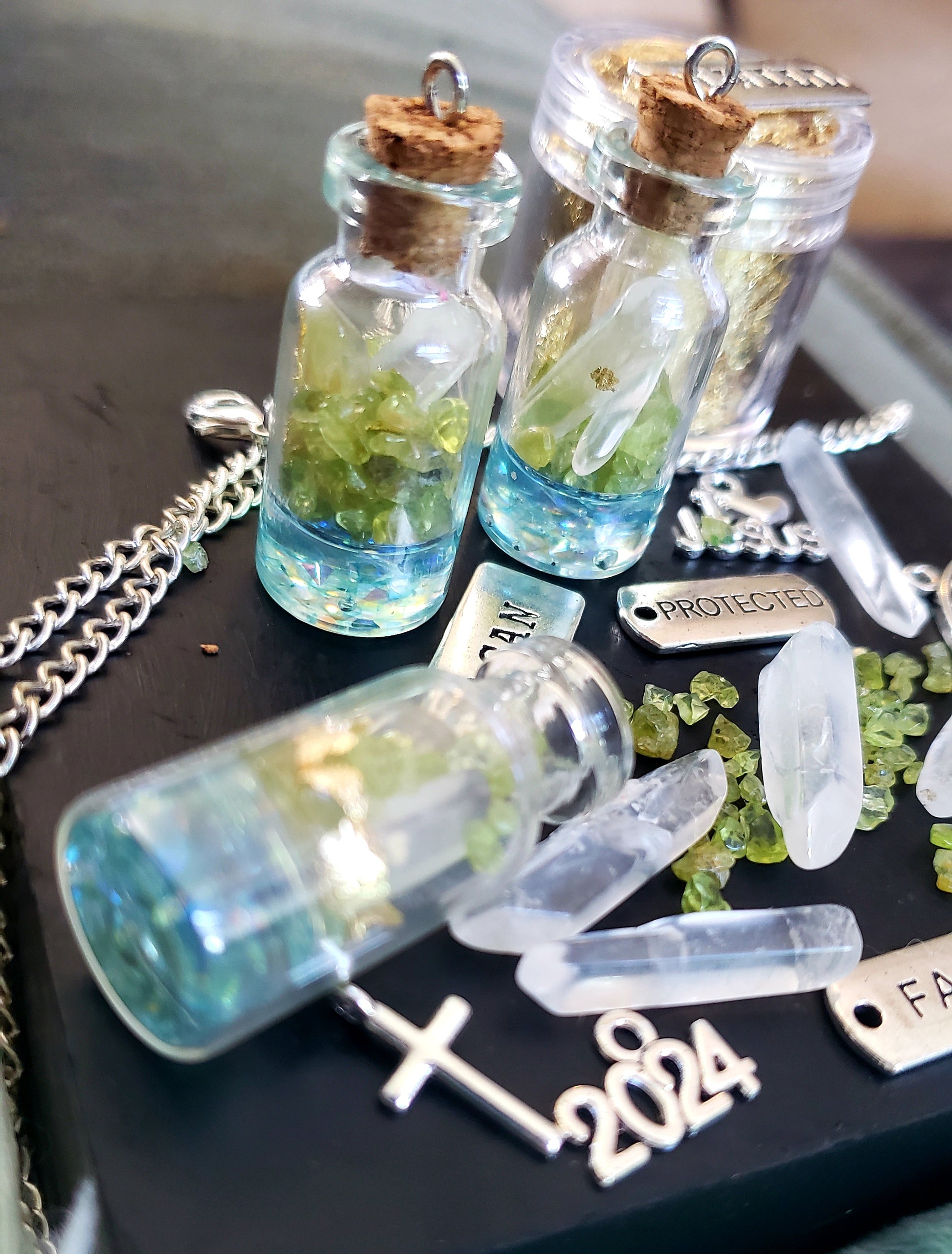 Handmade Peridot & Quartz Gemstone Wish Bottles-VERES Celtic Designs Original - Tartarian Treasures & Trinkets