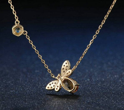 Natural citrine peridot micro-inlaid bee necklace - Tartarian Treasures & Trinkets