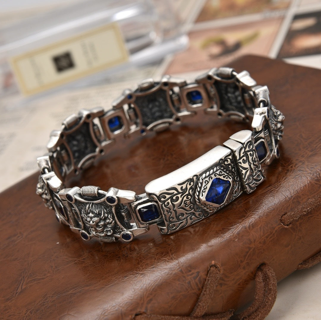 Mens 925 Sterling Silver LION Zircon Bracelet Tartarian Treasures & Trinkets