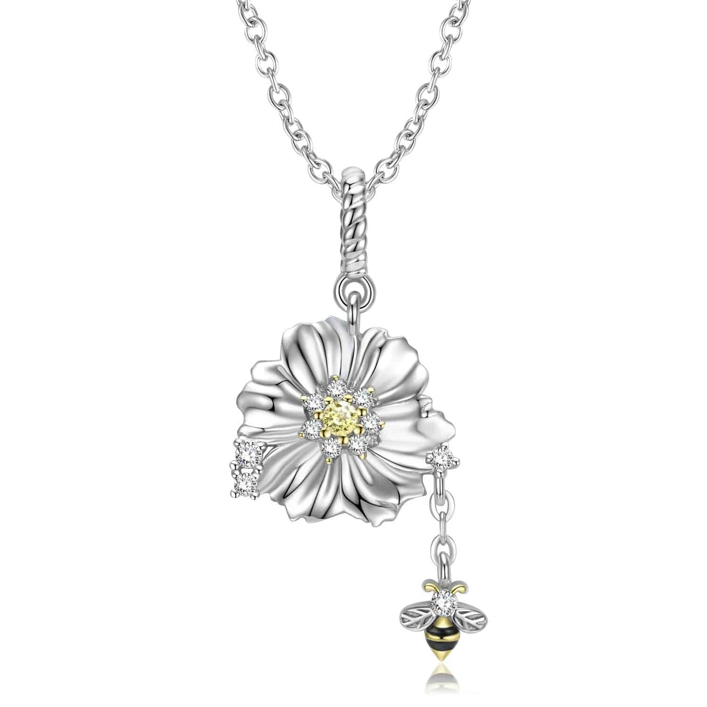 925 Silver Flower w Dangling  Bee & Flower Pendant  w plated  gold accents  Pendant-Tartarian Treasures & Trinkets 