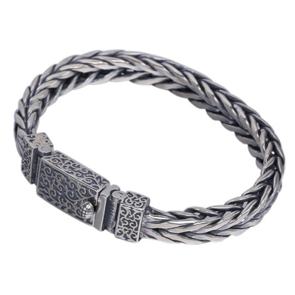 S925 Solid Sterling Silver Jewelry Men's Braided Rattan Bracelet Tartarian Treasures & Trinkets