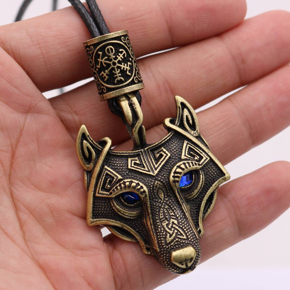 Viking Wolf Head Blue Eye Necklace With Celtic Knot Rune - Tartarian Treasures & Trinkets