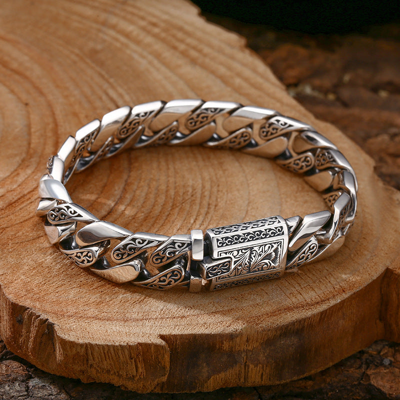 S925 Solid Sterling Silver Unique Design Bracelet Cuban Men Thick Tartarian Treasures & Trinkets