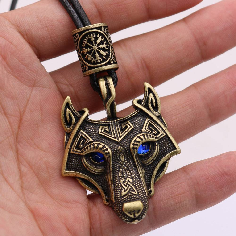 Viking Wolf Head Blue Eye Necklace With Celtic Knot Rune - Tartarian Treasures & Trinkets