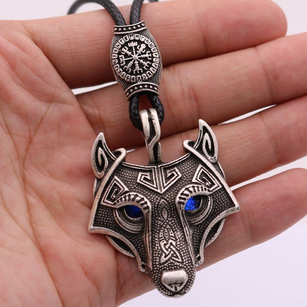 Viking Wolf Head Blue Eye Necklace With Celtic Knot Rune - Tartarian Treasures & Trinkets