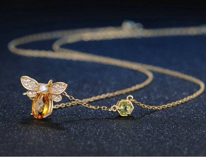 Natural citrine peridot micro-inlaid bee necklace - Tartarian Treasures & Trinkets