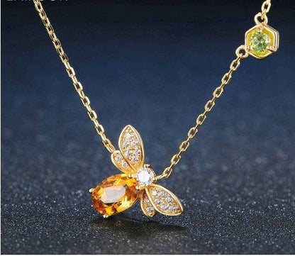 Natural citrine peridot micro-inlaid bee necklace - Tartarian Treasures & Trinkets