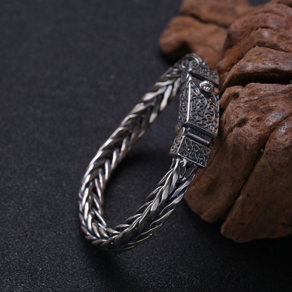 S925 Solid Sterling Silver Jewelry Men's Braided Rattan Bracelet Tartarian Treasures & Trinkets