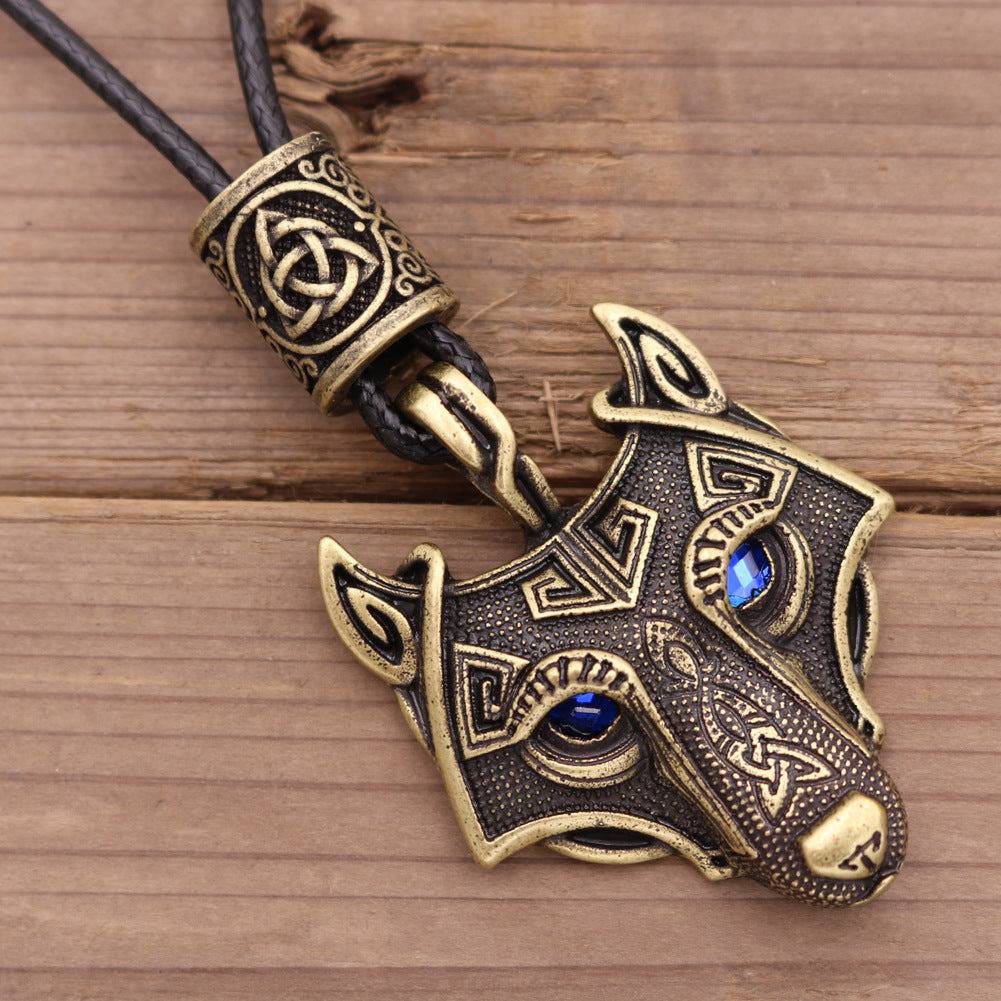 Viking Wolf Head Blue Eye Necklace With Celtic Knot Rune - Tartarian Treasures & Trinkets