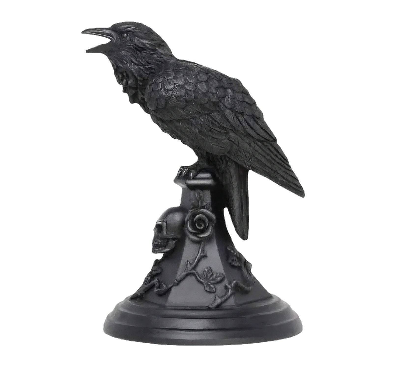 Medieval, Viking, odin, Raven Candle Holder- Detailed Resin dark brown like wood-taper candle - Raven on perch w mouth open calling - Tartarian Treasures & Trinkets 