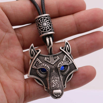 Viking Wolf Head Blue Eye Necklace With Celtic Knot Rune - Tartarian Treasures & Trinkets