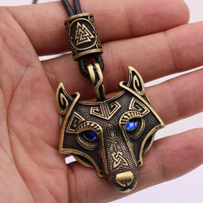 Viking Wolf Head Blue Eye Necklace With Celtic Knot Rune - Tartarian Treasures & Trinkets