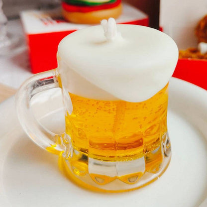 Glass Mug, Realistic Beer Candles with foam spilling over top