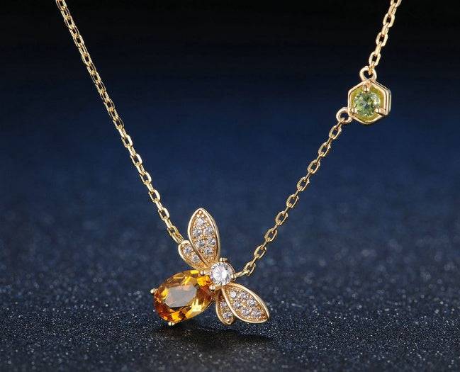 Natural citrine peridot micro-inlaid bee necklace - Tartarian Treasures & Trinkets