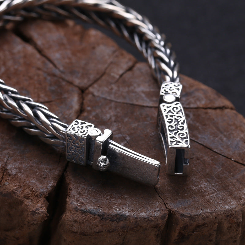 S925 Solid Sterling Silver Jewelry Men's Braided Rattan Bracelet Tartarian Treasures & Trinkets