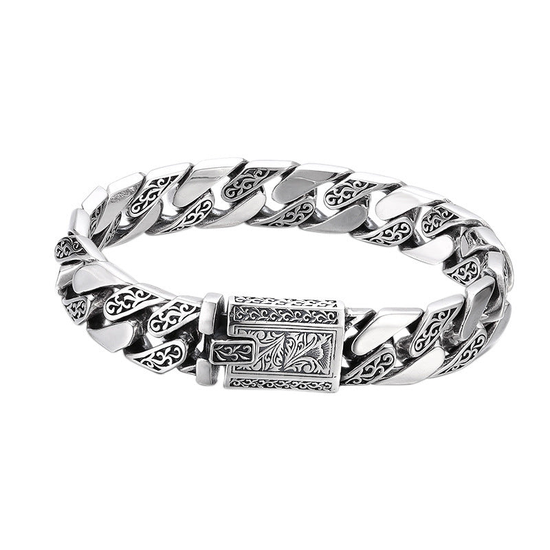 S925 Solid Sterling Silver Unique Design Bracelet Cuban Men Thick Tartarian Treasures & Trinkets