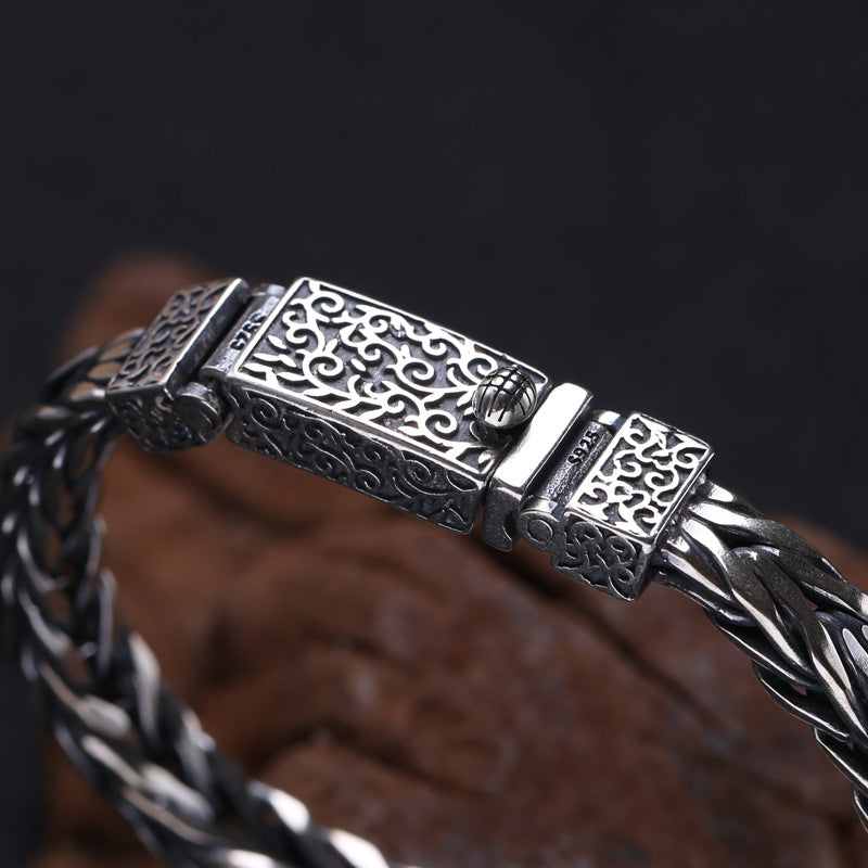 S925 Solid Sterling Silver Jewelry Men's Braided Rattan Bracelet Tartarian Treasures & Trinkets