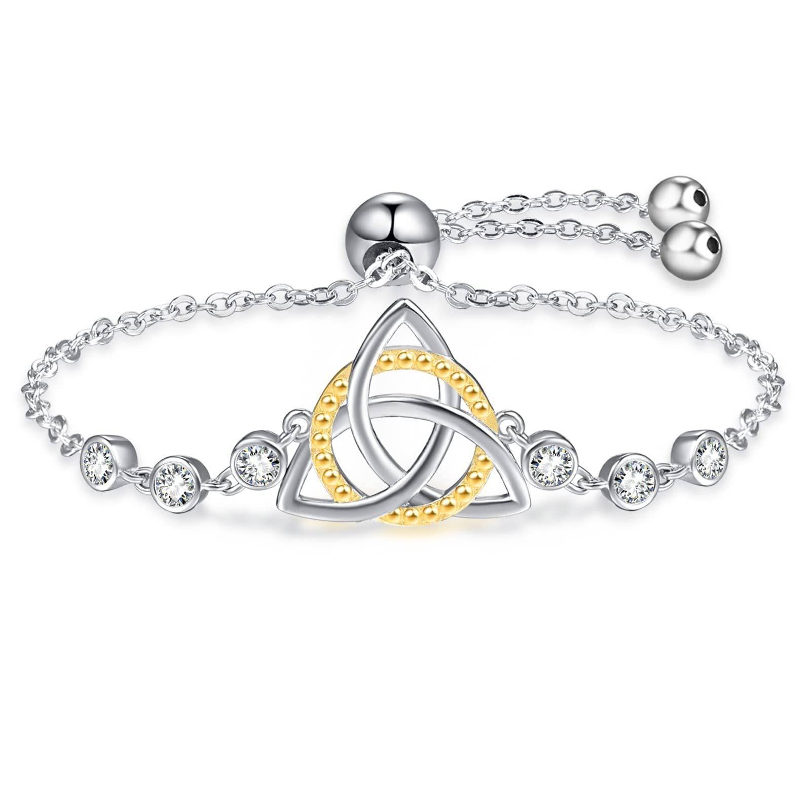 925 Sterling Silver Celtic  Triquerta Bracelet  with gold hoop through the silver symbol -   silver ball clasp- Tartarian Treasures & Trinkets 