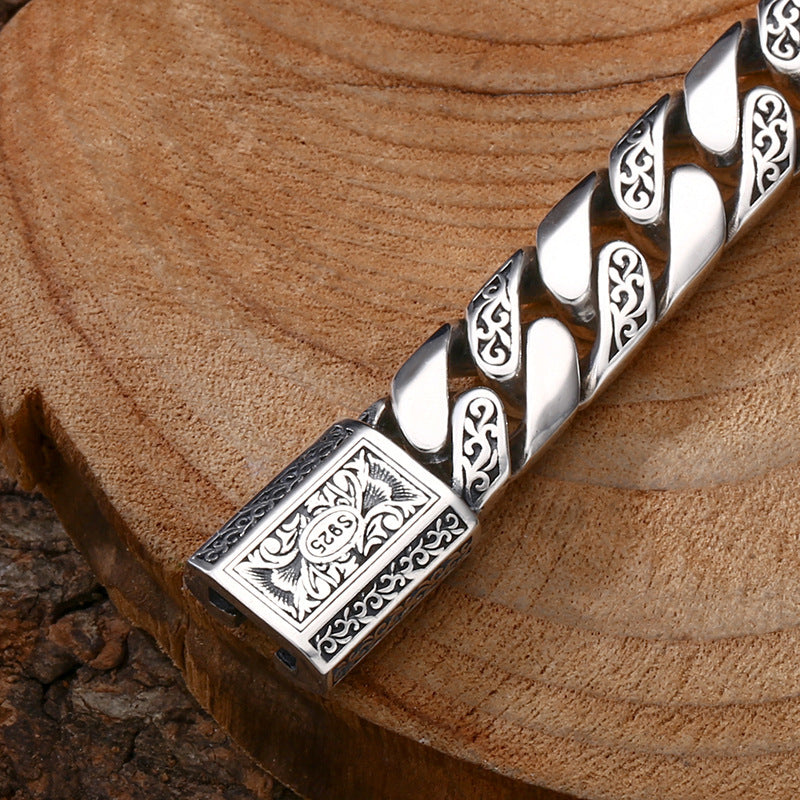 S925 Solid Sterling Silver Unique Design Bracelet Cuban Men Thick Tartarian Treasures & Trinkets