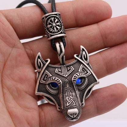 Viking Wolf Head Blue Eye Necklace With Celtic Knot Rune - Tartarian Treasures & Trinkets