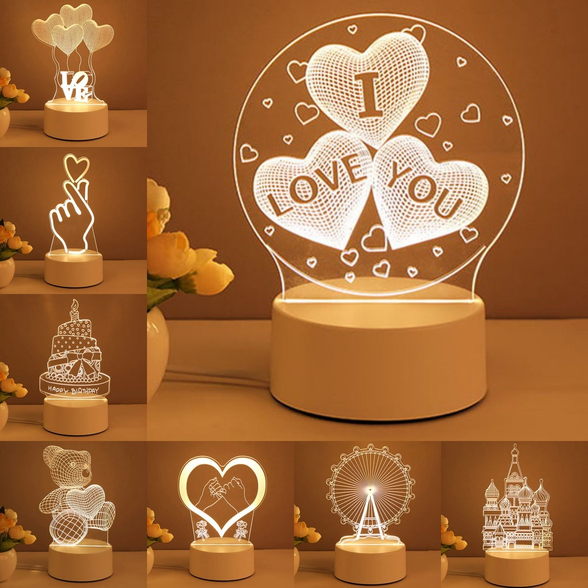 Valentine's gift,' I love you',  3 heart baloons LED light, clear w white , plug in, Tartarian Treasures  & Trinkets 