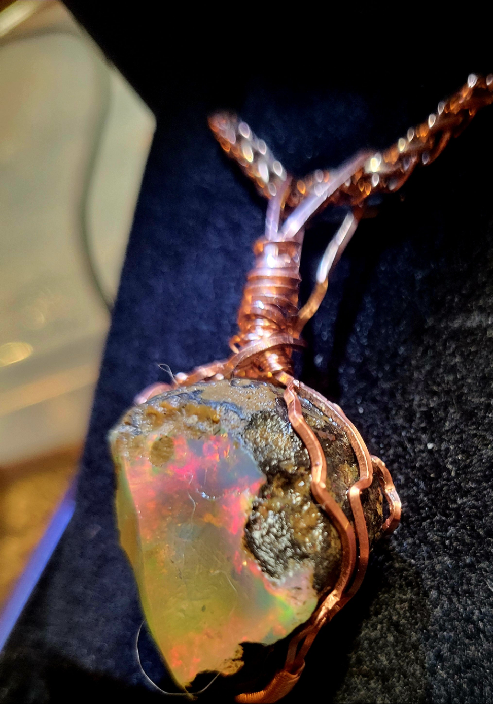 Ultra RARE- 75ct Large  Rough Raw Ethopian Opal Handmade Copper Pendant w Matching 5mm Chain- VERES Celtic Designs Original - Tartarian Treasures & Trinkets