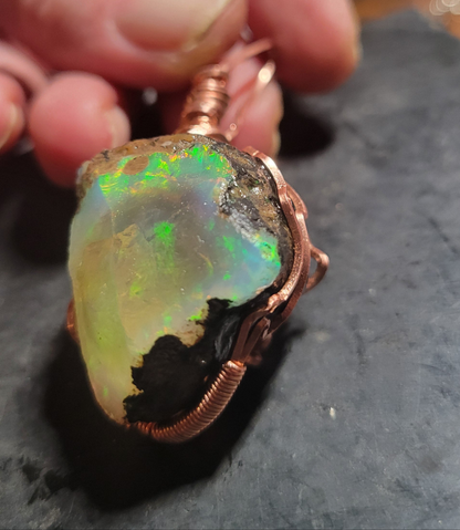 Ultra RARE- 75ct Large  Rough Raw Ethopian Opal Handmade Copper Pendant w Matching 5mm Chain- VERES Celtic Designs Original - Tartarian Treasures & Trinkets