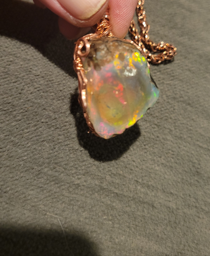 Ultra RARE- 75ct Large  Rough Raw Ethopian Opal Handmade Copper Pendant w Matching 5mm Chain- VERES Celtic Designs Original - Tartarian Treasures & Trinkets