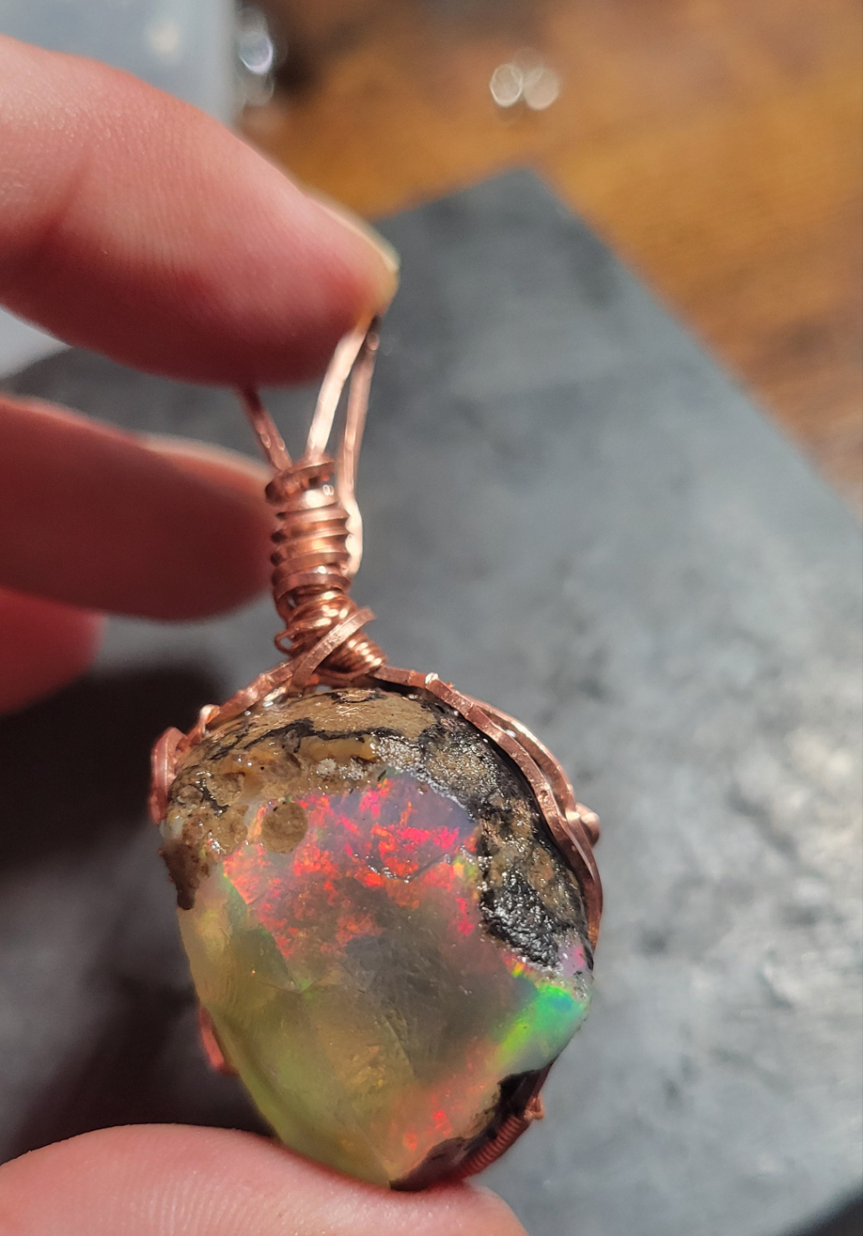 Ultra RARE- 75ct Large  Rough Raw Ethopian Opal Handmade Copper Pendant w Matching 5mm Chain- VERES Celtic Designs Original - Tartarian Treasures & Trinkets