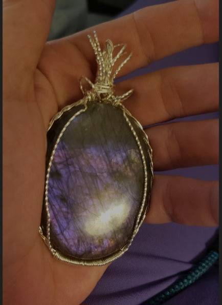 Front side-Rare, Purple , pink, Labradorite Pendant, artisan 130ct,large , rare, Handmade,VERES Celtic Designs