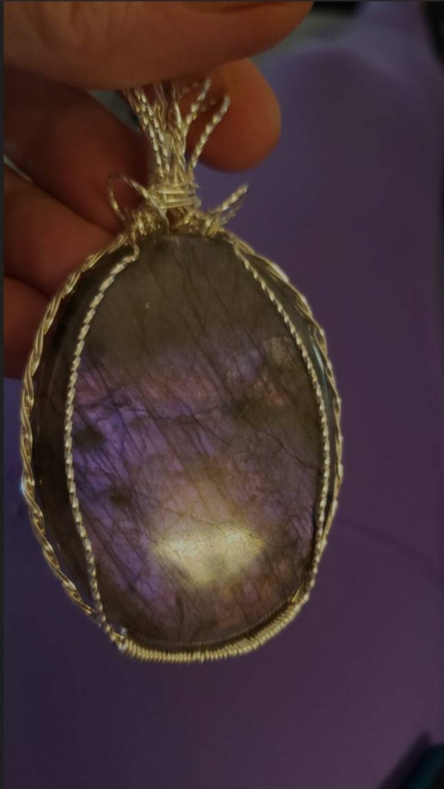 Front side-Rare, Purple , pink, Labradorite Pendant, artisan 130ct,large , rare,Handmade,VERES Celtic Designs