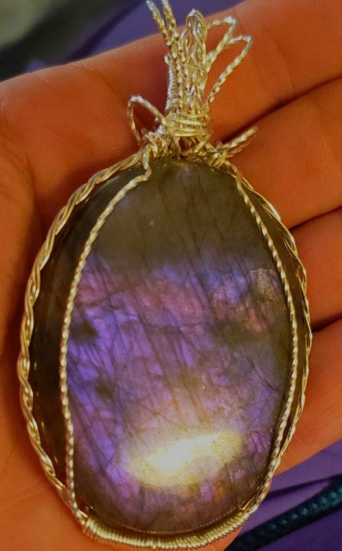 Front side-Rare, Purple , pink, Labradorite Pendant, artisan 130ct,large , rare,Handmade,VERES Celtic Designs