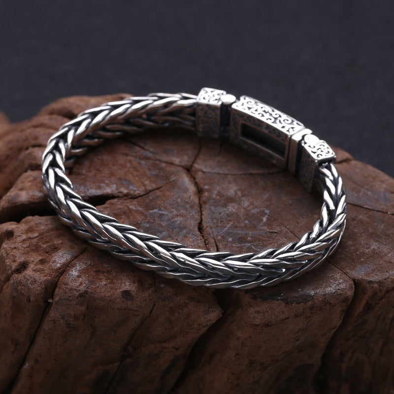 S925 Solid Sterling Silver Jewelry Men's Braided Rattan Bracelet Tartarian Treasures & Trinkets