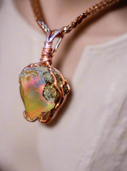 Ultra RARE- 75ct Large  Rough Raw Ethopian Opal Handmade Copper Pendant w Matching 5mm Chain- VERES Celtic Designs Original - Tartarian Treasures & Trinkets