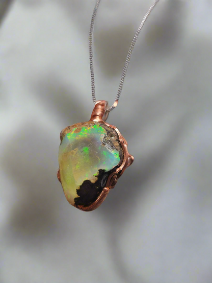 Ultra RARE- 75ct Large  Rough Raw Ethopian Opal Handmade Copper Pendant w Matching 5mm Chain- VERES Celtic Designs Original - Tartarian Treasures & Trinkets