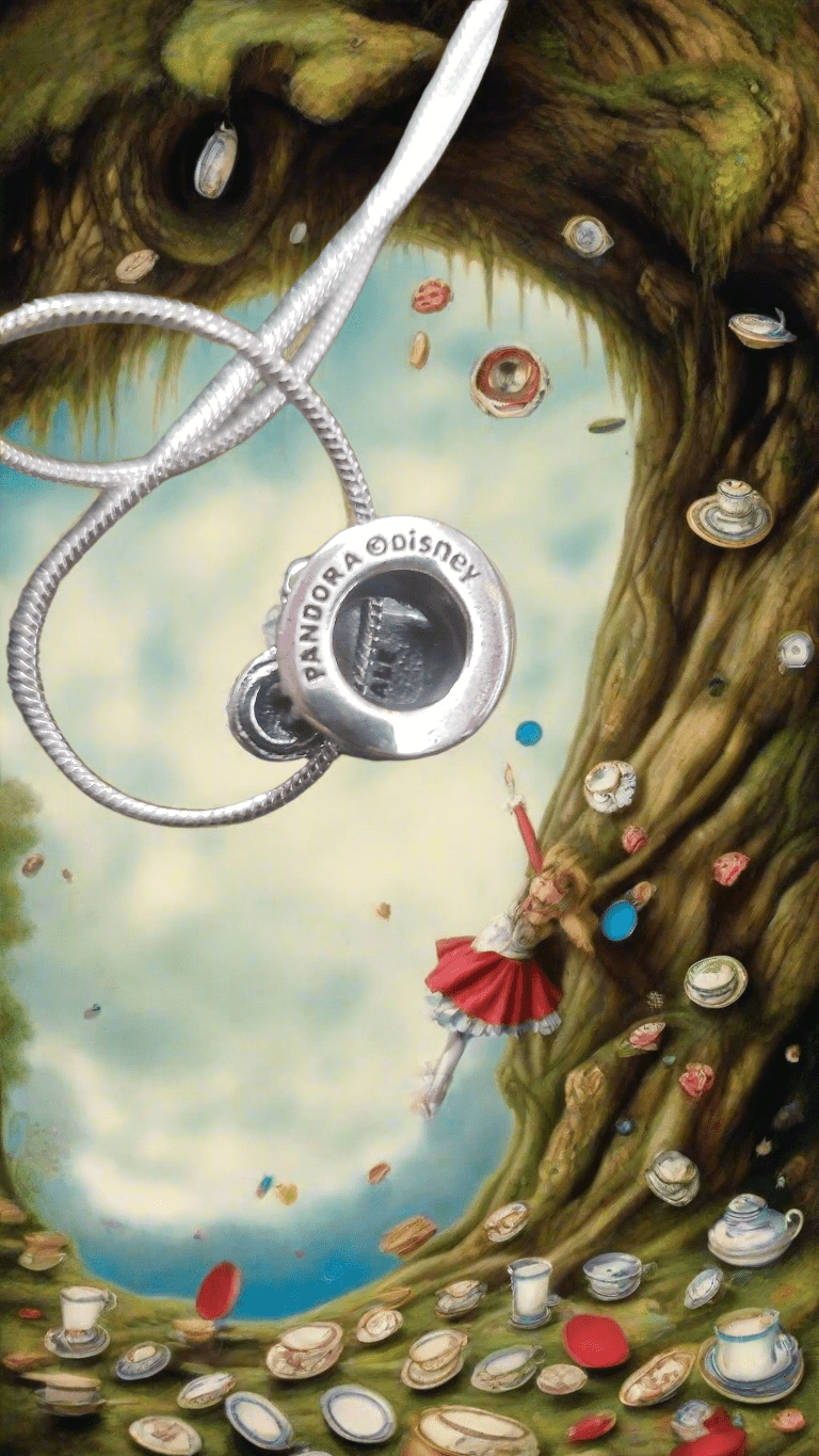 Limited Edition 925 Silver-Alice Wonderland Charms-Caterpillar- Cheshire Cat-Mad Hatter Teacup ! Incl- 22 inch 925 Silver Snake Chain. - Tartarian Treasures & Trinkets