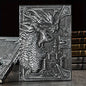 Unique notebook -Front side shows  Mythical  large Dragon w castle behind, 3d , detailed  writing book, notebook, journal   color -silver