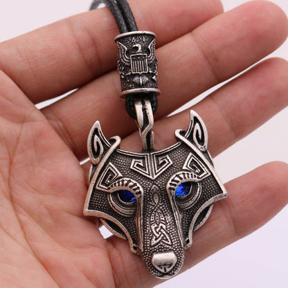 Viking Wolf Head Blue Eye Necklace With Celtic Knot Rune - Tartarian Treasures & Trinkets