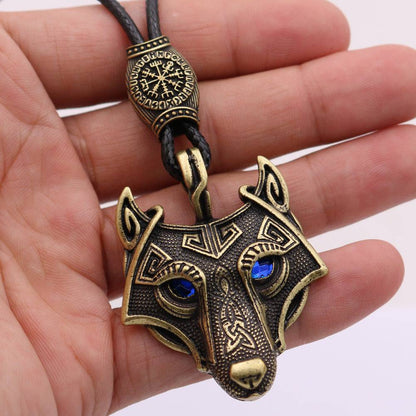 Viking Wolf Head Blue Eye Necklace With Celtic Knot Rune - Tartarian Treasures & Trinkets