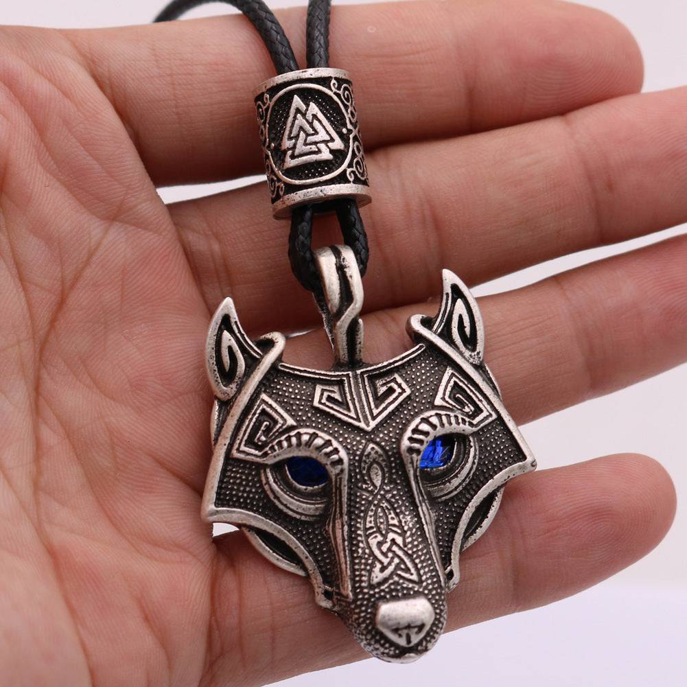 Viking Wolf Head Blue Eye Necklace With Celtic Knot Rune - Tartarian Treasures & Trinkets