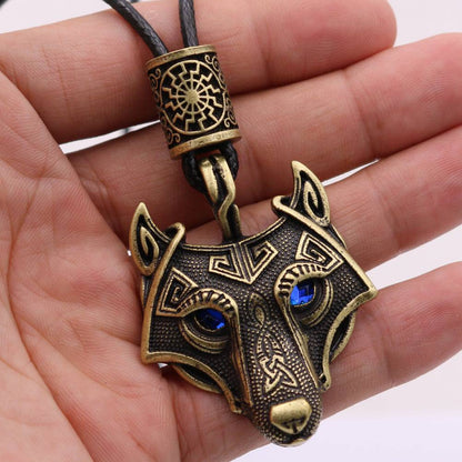 Viking Wolf Head Blue Eye Necklace With Celtic Knot Rune - Tartarian Treasures & Trinkets