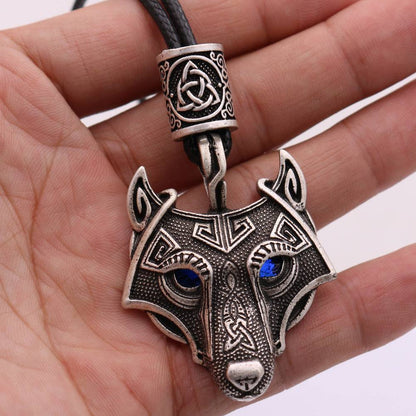 Viking Wolf Head Blue Eye Necklace With Celtic Knot Rune - Tartarian Treasures & Trinkets